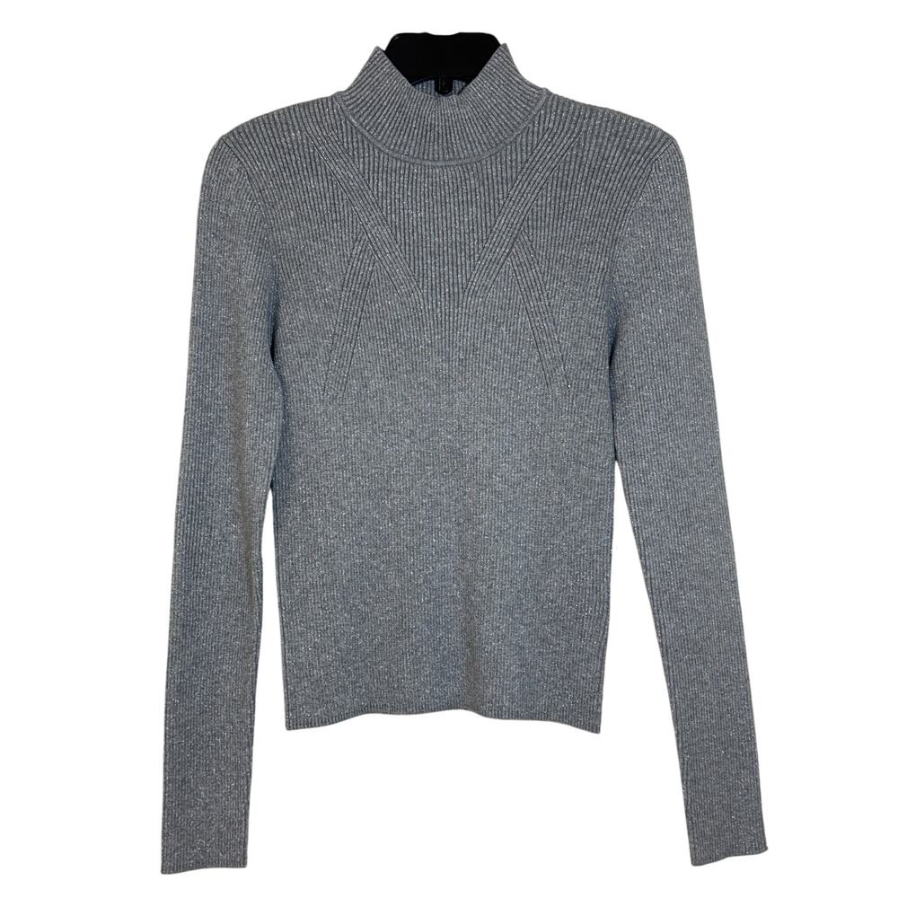 NWT Steve Madden, Large Silver And Gray Dressy Glittery Long Sleeve Turtleneck